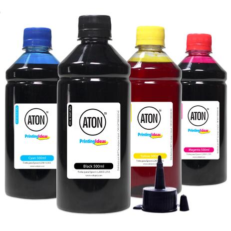 Kit 4 Tinta L200 L355 para compatível Epson Bulk Ink ATON CMYK 500ml - Valejet Menor preço em Kit 4 Tinta L200 L355 para compatível Epson Bulk Ink ATON CMYK 500ml - Valejet