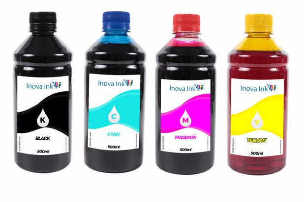 Kit 4 Tinta para cartucho F6V29ABF6V28AB HP 2136 HP 3636 500ml - Inova ink Menor preço em Kit 4 Tinta para cartucho F6V29ABF6V28AB HP 2136 HP 3636 500ml - Inova ink