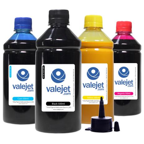 Kit 4 Tintas L365 para Epson Bulk Ink CMYK 500ml Pigmentada - Valejet Menor preço em Kit 4 Tintas L365 para Epson Bulk Ink CMYK 500ml Pigmentada - Valejet