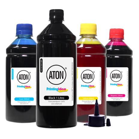 Menor preço em Kit 4 Tintas L475 para Epson Bulk Ink Black 1 Litro Coloridas 500ml Aton