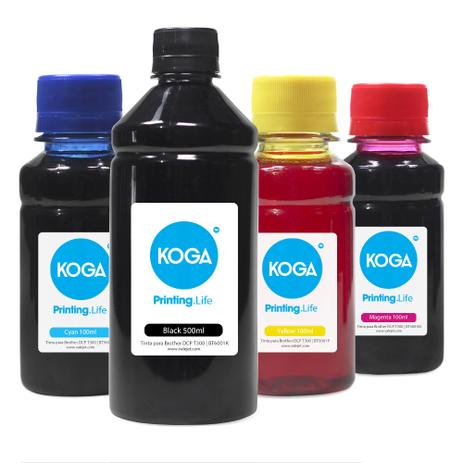 Kit 4 Tintas para Brother DCP T300 BT5001 Black 500ml e Coloridas 100ml Corante Koga Menor preço em Kit 4 Tintas para Brother DCP T300 BT5001 Black 500ml e Coloridas 100ml Corante Koga