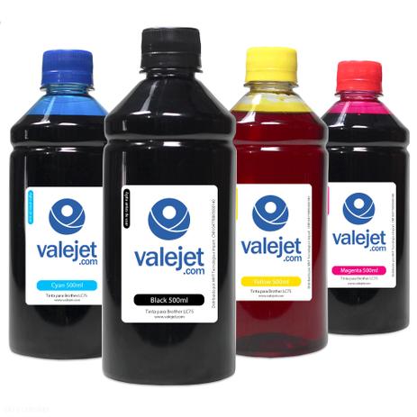 Kit 4 Tintas para Cartucho Brother LC75 CMYK 500ml - Valejet Menor preço em Kit 4 Tintas para Cartucho Brother LC75 CMYK 500ml - Valejet