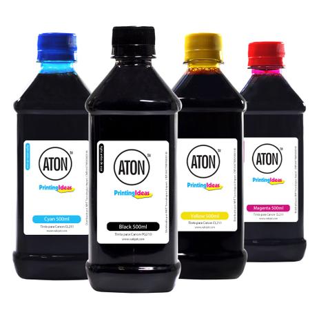 Kit 4 Tintas para Cartucho Canon 210 211 CMYK 500ml Aton Menor preço em Kit 4 Tintas para Cartucho Canon 210 211 CMYK 500ml Aton