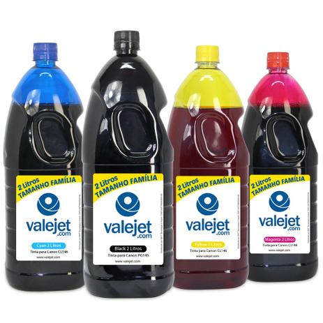 Kit 4 Tintas para Cartucho Canon PG145 CL146 CMYK 2 Litros Valejet Menor preço em Kit 4 Tintas para Cartucho Canon PG145 CL146 CMYK 2 Litros Valejet