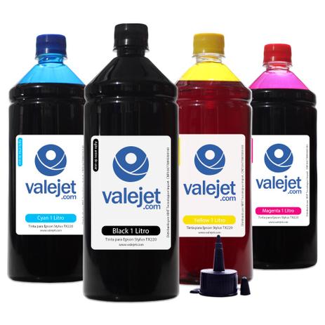 Kit 4 Tintas para Cartucho Epson 731 732 733 CMYK 1 Litro Corante - Valejet Menor preço em Kit 4 Tintas para Cartucho Epson 731 732 733 CMYK 1 Litro Corante - Valejet