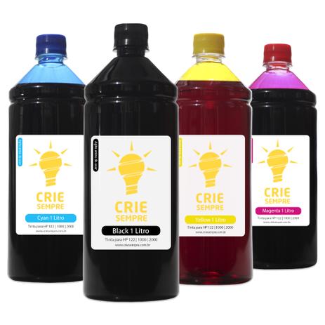 Kit 4 Tintas para Cartucho HP 122 122XL CMYK 1 Litro Crie Sempre Menor preço em Kit 4 Tintas para Cartucho HP 122 122XL CMYK 1 Litro Crie Sempre