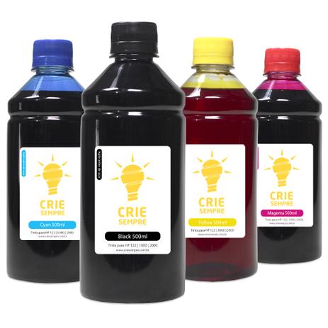 Kit 4 Tintas para Cartucho HP 122 122XL CMYK 500ml Crie Sempre Menor preço em Kit 4 Tintas para Cartucho HP 122 122XL CMYK 500ml Crie Sempre