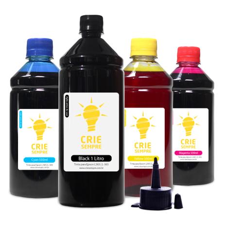Kit 4 Tintas para Epson L365 Crie Sempre Black 1 Litro Coloridas 500ml Menor preço em Kit 4 Tintas para Epson L365 Crie Sempre Black 1 Litro Coloridas 500ml