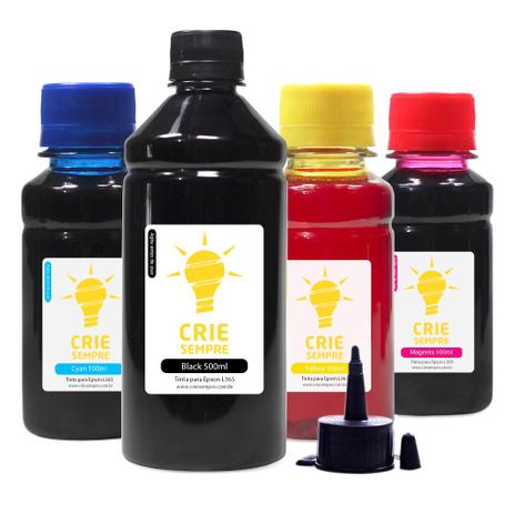 Kit 4 Tintas para Epson L365 Crie Sempre Black 500ml Coloridas 100ml Menor preço em Kit 4 Tintas para Epson L365 Crie Sempre Black 500ml Coloridas 100ml