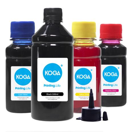 Kit 4 Tintas para Epson L380 Black 500ml Color 100ml Corante Koga Menor preço em Kit 4 Tintas para Epson L380 Black 500ml Color 100ml Corante Koga