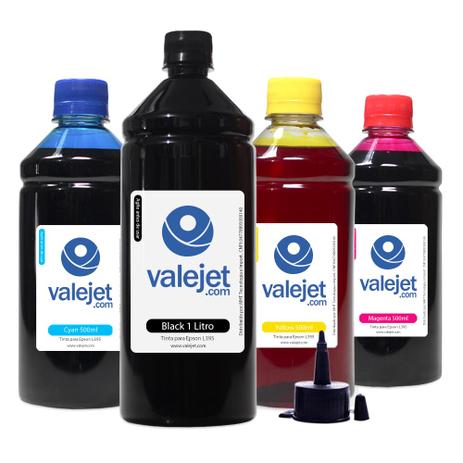 Kit 4 Tintas para Epson L395 Ecotank Black 1 Litro Coloridas 500ml Corante - Valejet Menor preço em Kit 4 Tintas para Epson L395 Ecotank Black 1 Litro Coloridas 500ml Corante - Valejet