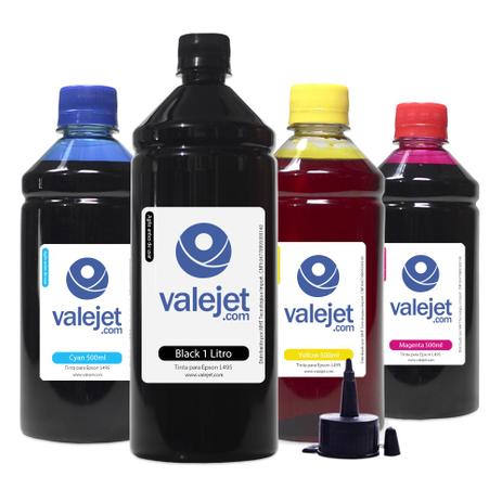 Kit 4 Tintas para Epson L495 Black 1 Litro Color 500ml Corante Valejet Menor preço em Kit 4 Tintas para Epson L495 Black 1 Litro Color 500ml Corante Valejet