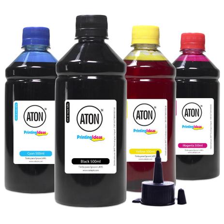 Kit 4 Tintas para Epson L495 Bulk Ink CMYK 500ml Corante Aton - Valejet Menor preço em Kit 4 Tintas para Epson L495 Bulk Ink CMYK 500ml Corante Aton - Valejet
