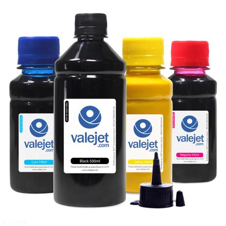 Kit 4 Tintas Sublimáticas para Epson L375 Black 500ml Coloridas 100ml - Valejet Menor preço em Kit 4 Tintas Sublimáticas para Epson L375 Black 500ml Coloridas 100ml - Valejet