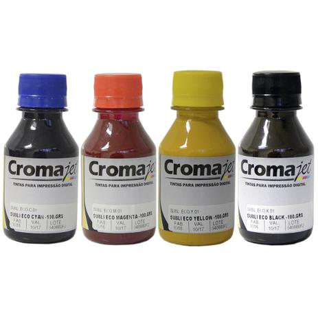 Kit 4 Tintas Sublimáticas para Epson L455 EcoTank CMYK 100g Cromajet Menor preço em Kit 4 Tintas Sublimáticas para Epson L455 EcoTank CMYK 100g Cromajet