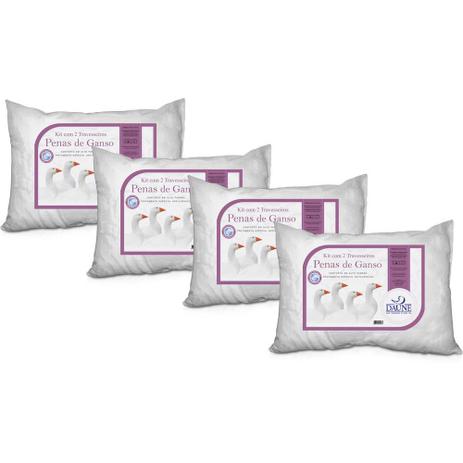 Kit 4 Travesseiros 100 Penas de Ganso 45x65cm - Daune Menor preço em Kit 4 Travesseiros 100 Penas de Ganso 45x65cm - Daune