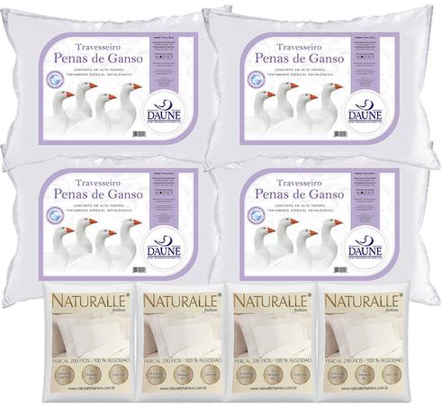 Kit 4 Travesseiros 100 Penas de Ganso 50x70cm Daune com 4 Fronhas Brancas - Daune naturalle Menor preço em Kit 4 Travesseiros 100 Penas de Ganso 50x70cm Daune com 4 Fronhas Brancas - Daune naturalle