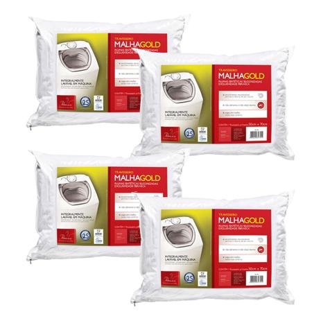 Kit 4 Travesseiros Malha Gold Lavável Fibrasca Anti Ácaro Menor preço em Kit 4 Travesseiros Malha Gold Lavável Fibrasca Anti Ácaro