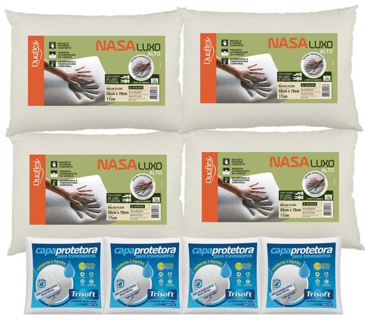 Kit 4 Travesseiros Nasa Alto Luxo 50x70cm com 4 Capas Protetoras - DUOFLEX & TRISOFT Menor preço em Kit 4 Travesseiros Nasa Alto Luxo 50x70cm com 4 Capas Protetoras - DUOFLEX & TRISOFT