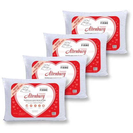 Kit 4 Travesseiros Suporte Firme Altenburg 50x70 Percal 180 Fios Menor preço em Kit 4 Travesseiros Suporte Firme Altenburg 50x70 Percal 180 Fios