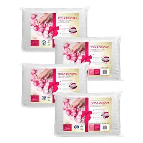 Menor preço em Kit 4 Travesseiros Viscoelástico e Látex Toque de Rosas Dois Amores Fibrasca 4845