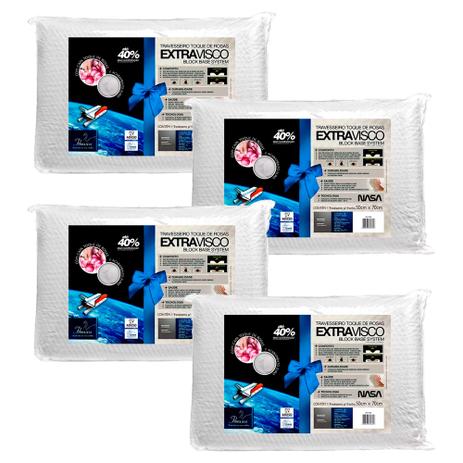 Kit 4 Travesseiros Viscoelástico Extravisco Toque de Rosas Fibrasca 4645 Menor preço em Kit 4 Travesseiros Viscoelástico Extravisco Toque de Rosas Fibrasca 4645