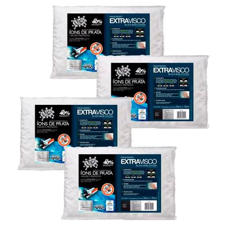 Kit 4 Travesseiros Viscoelástico Íons de Prata Antiácaro Extravisco Fibrasca I4005 Menor preço em Kit 4 Travesseiros Viscoelástico Íons de Prata Antiácaro Extravisco Fibrasca I4005