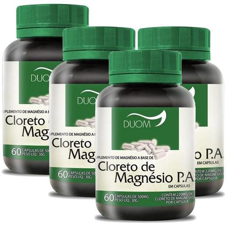 Kit 4 Und Cloreto de Magnésio P.A. 60cps 500mg - Duom Menor preço em Kit 4 Und Cloreto de Magnésio P.A. 60cps 500mg - Duom