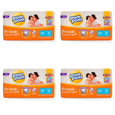 Kit 4 Und Fralda Pompom Protek Jumbinho Tamanho Xg 12 Und - Pom Pom Menor preço em Kit 4 Und Fralda Pompom Protek Jumbinho Tamanho Xg 12 Und - Pom Pom
