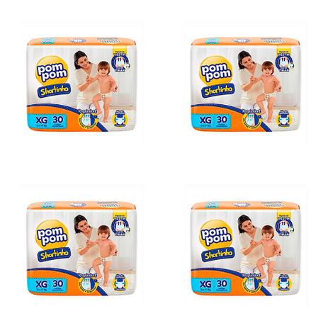 Kit 4 Und Fralda Pompom Shortinho Jumbo Xg 30 Und - Pom Pom Menor preço em Kit 4 Und Fralda Pompom Shortinho Jumbo Xg 30 Und - Pom Pom