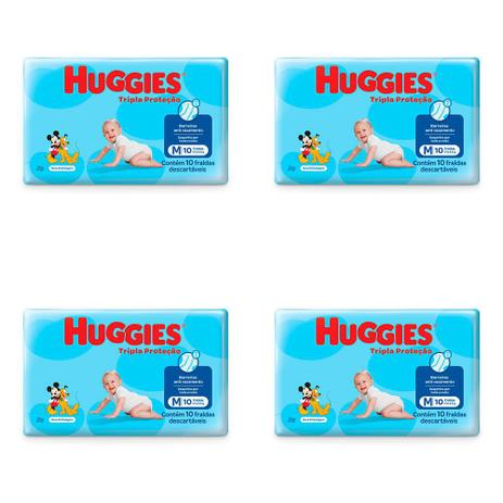 Kit 4 Und Fraldas Descartáveis Huggies Tripla Proteção M 10 Und Menor preço em Kit 4 Und Fraldas Descartáveis Huggies Tripla Proteção M 10 Und