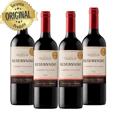 Kit : 4 Vinhos Importados Chileno Concha Y Toro Reservado Cabernet Sauvignon Tinto 750Ml Menor preço em Kit : 4 Vinhos Importados Chileno Concha Y Toro Reservado Cabernet Sauvignon Tinto 750Ml