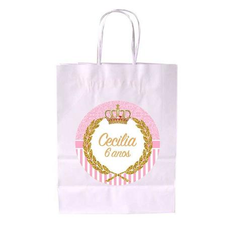 Kit 40 Sacola De Papel Branco Personalizado Realeza - Aluá festas Menor preço em Kit 40 Sacola De Papel Branco Personalizado Realeza - Aluá festas