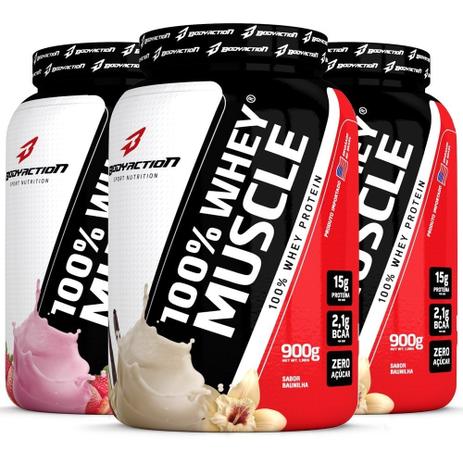 Kit 4x 100 Whey Muscle 900g - Body Action Menor preço em Kit 4x 100 Whey Muscle 900g - Body Action