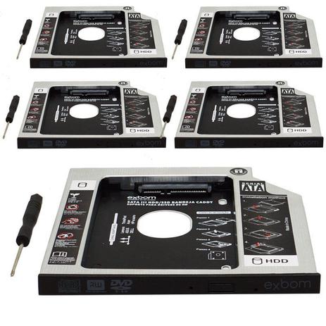 Kit 5 Adaptador Caddy Drive Dvd 9.5mm para HD Sata e SSD 2,5 Notebook Case Gaveta Exbom HDCA-S095 Menor preço em Kit 5 Adaptador Caddy Drive Dvd 9.5mm para HD Sata e SSD 2,5 Notebook Case Gaveta Exbom HDCA-S095