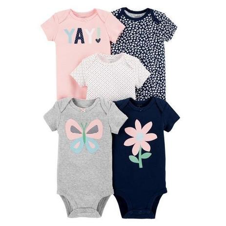 Kit 5 Bodys Manga Curta Yay Flower - Carters Menor preço em Kit 5 Bodys Manga Curta Yay Flower - Carters