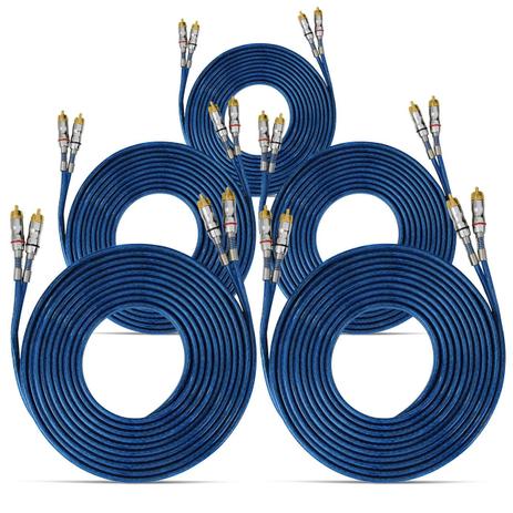 Kit 5 Cabos RCA Taramps 5m x 3mm Dupla Blindagem PVC Azul Plug Banhado a Níquel - Prime Menor preço em Kit 5 Cabos RCA Taramps 5m x 3mm Dupla Blindagem PVC Azul Plug Banhado a Níquel - Prime