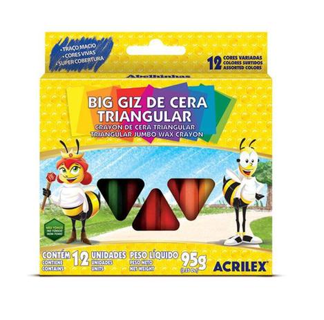 KIT 5 CAIXAS DE GIZ DE CERA BIG TRIANGULAR 12 CORES 95g - ACRILEX Menor preço em KIT 5 CAIXAS DE GIZ DE CERA BIG TRIANGULAR 12 CORES 95g - ACRILEX