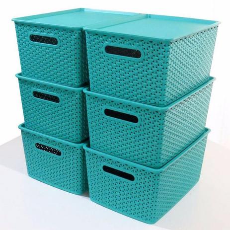 Kit 5 Caixas Organizadoras Rattan Empilhável Grande Verde - Plasnorthon Menor preço em Kit 5 Caixas Organizadoras Rattan Empilhável Grande Verde - Plasnorthon