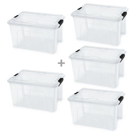 Kit 5 Caixas Organizadoras Translucida 20 Litros C/ Trava Usual - USUAL UTILIDADES Menor preço em Kit 5 Caixas Organizadoras Translucida 20 Litros C/ Trava Usual - USUAL UTILIDADES