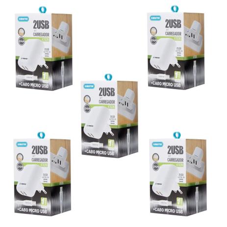 Kit 5 Carregadores 2 USB com Cabo V8/Micro USB Kimaster - KT626 Menor preço em Kit 5 Carregadores 2 USB com Cabo V8/Micro USB Kimaster - KT626