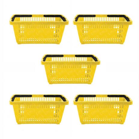 Kit - 5 Cestos Compras Plástica D100 Cód. 3000 Amarelo - Della Plast Menor preço em Kit - 5 Cestos Compras Plástica D100 Cód. 3000 Amarelo - Della Plast