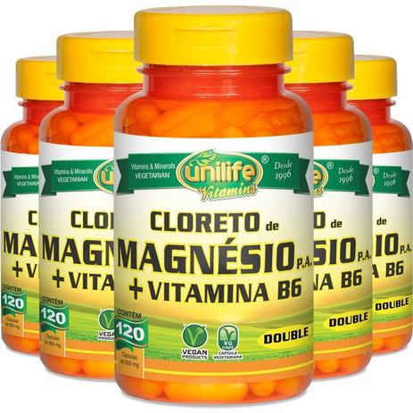 Kit 5 cloreto de magnésio p.a. 800mg unilife 120 cápsulas Menor preço em Kit 5 cloreto de magnésio p.a. 800mg unilife 120 cápsulas