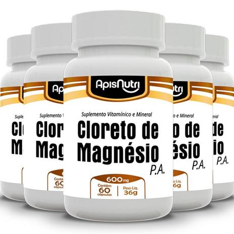 Kit 5 cloreto de magnésio p.a apisnutri 60 cápsulas Menor preço em Kit 5 cloreto de magnésio p.a apisnutri 60 cápsulas