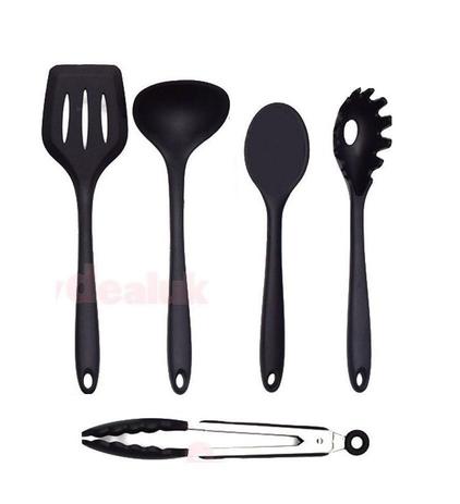 Kit 5 Colheres Utensílios De Silicone Preto Cabo Maciço - Clink Menor preço em Kit 5 Colheres Utensílios De Silicone Preto Cabo Maciço - Clink