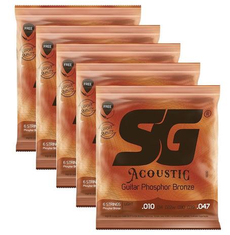 Kit 5 Encordoamento Violão Aço Fosforo 010 Sg Corda Palheta Menor preço em Kit 5 Encordoamento Violão Aço Fosforo 010 Sg Corda Palheta