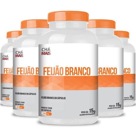 Kit 5 Feijão Branco 500mg Chá Mais 30 cápsulas Menor preço em Kit 5 Feijão Branco 500mg Chá Mais 30 cápsulas