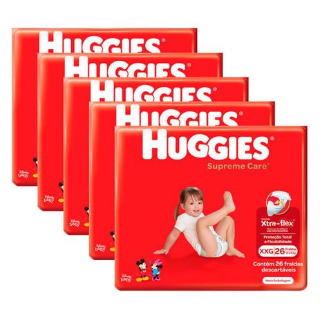 Kit 5 Fraldas Huggies Supreme Care XXG - 130 Tiras Menor preço em Kit 5 Fraldas Huggies Supreme Care XXG - 130 Tiras