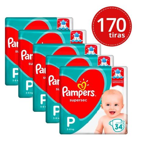 Kit 5 Fraldas Pampers Supersec Pacotão P 170 Unidades Menor preço em Kit 5 Fraldas Pampers Supersec Pacotão P 170 Unidades