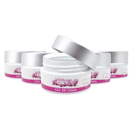 Kit 5 Gel Uv Clear Honey Girl Unhas De Fibra Nail Menor preço em Kit 5 Gel Uv Clear Honey Girl Unhas De Fibra Nail